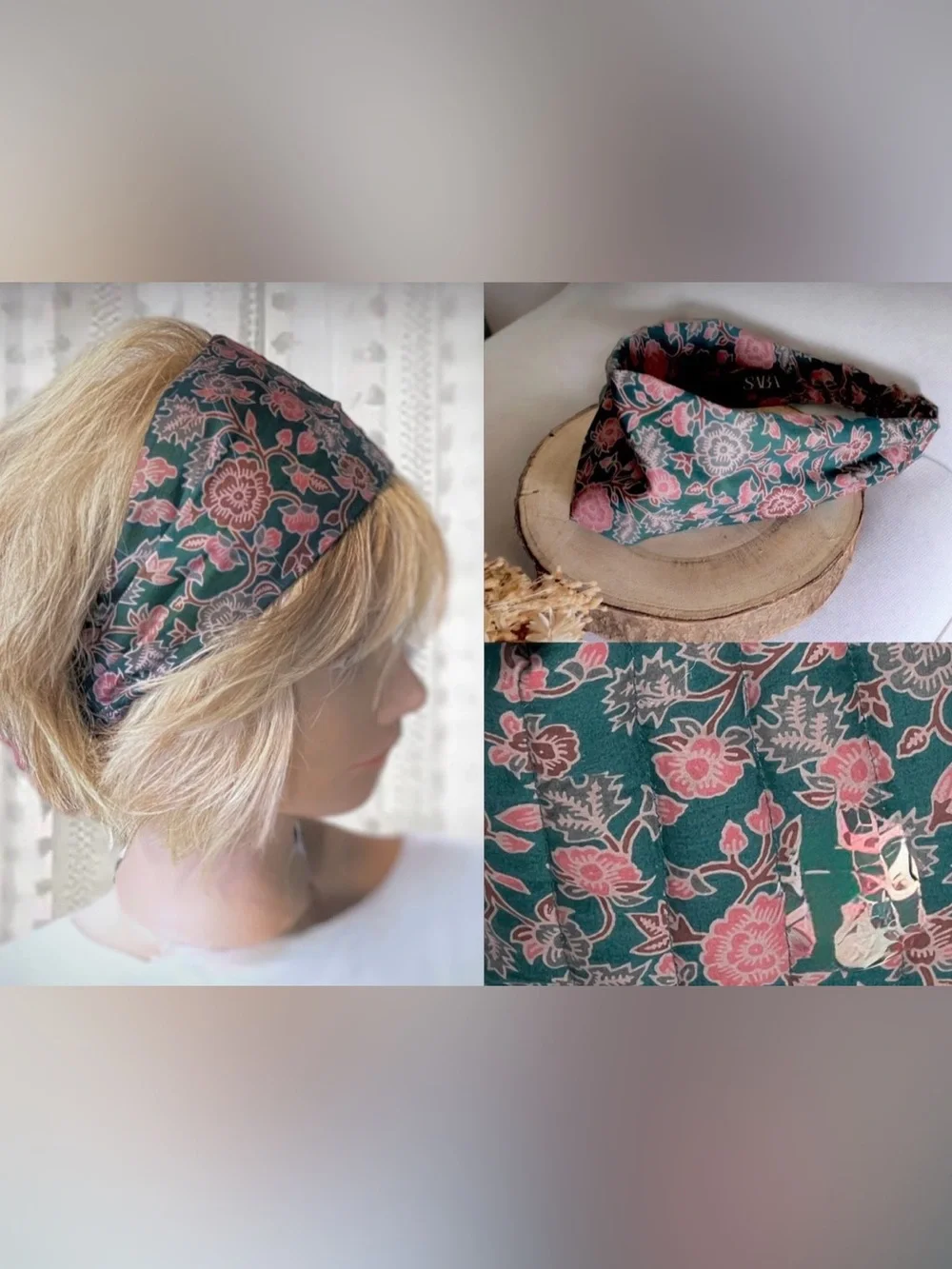 Handmade in France — Indian Printed Cotton Floral Wide Headband - Like New